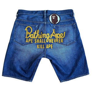 L 34 Waist Bape Jean Shorts Champion Logo Embroidered